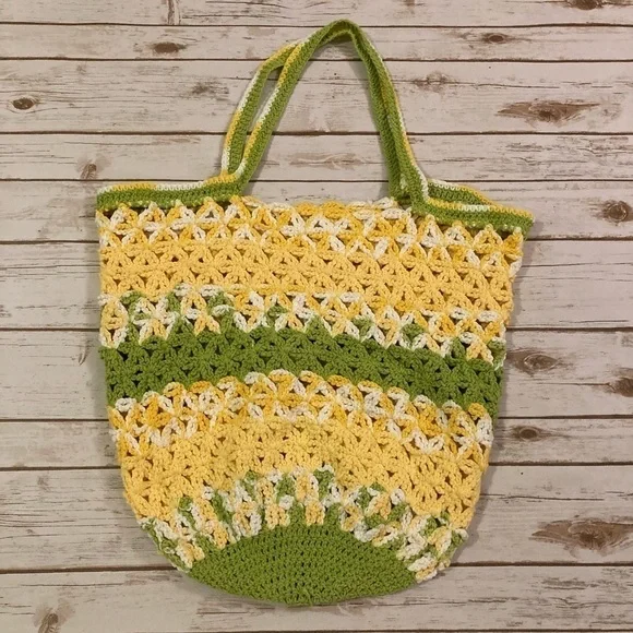 Vintage Handmade Quilt Granny Crotchet Large Crossbody Shopping Bag - Picture 11 of 13